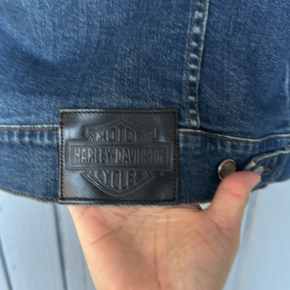 Harley-Davidson Blue Denim Jean Vest with White and Orange Logo - Picture 3 of 8